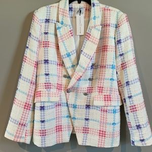 NWT Maison d 'Amelie Paris Tweed Blazer Pink White Blue Women's Size XL